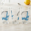 Three clear glasses with "Hayden Lake Idaho" map design and compass rose.