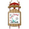 Red and wood Christmas ornament shaped like a sled with "Merry Christmas From Lake Oroville" text.