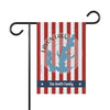 Garden flag with red and white stripes, Lavon Lake map, and "The Smith Family" text.