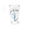 Clear glass pint glass with "NORFORK LAKE ARKANSAS" text and lake map design.