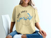 Yellow t-shirt with Lake James North Carolina compass and map graphic.