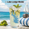 Glass of lemonade with lime and mint, Lake Stanley Draper map design, beach background.
