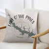 Pillow with Lake O' The Pines map and compass design, "TEXAS" text.
