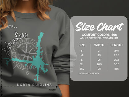 Comfort Colors 1566 sweatshirt size chart with measurements in inches.