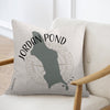 Throw pillow with Jordan Pond Maine map and compass graphic.