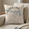 Fontana Lake North Carolina map on a light textured pillow with compass design.