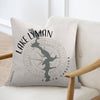 Pillow with Lake Lyman map and compass rose graphic, "Lake Lyman South Carolina" text.