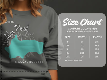 Size chart for Comfort Colors 1566 adult crewneck sweatshirt.