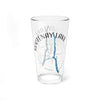 Clear glass pint with Kootenay Lake map and compass graphic.