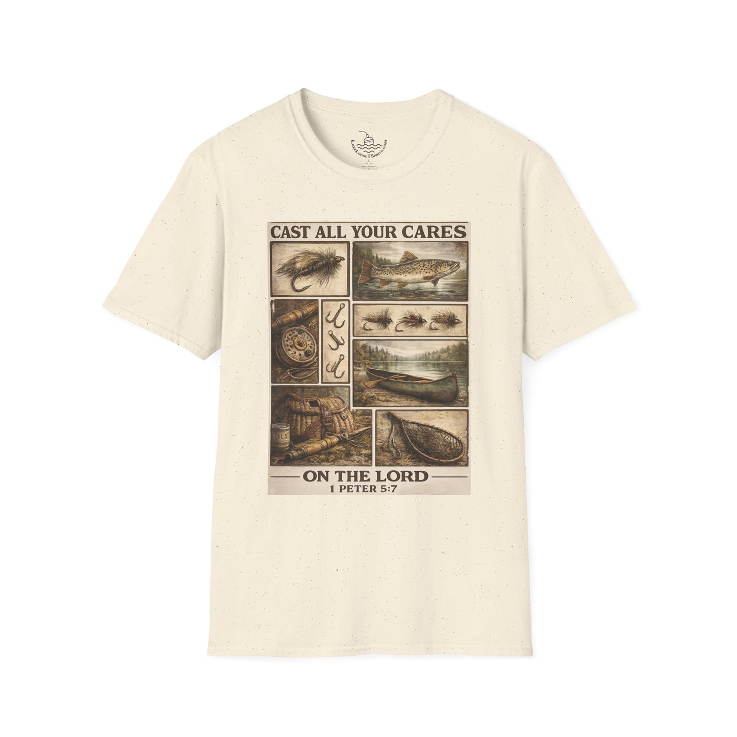 Fly Fishing Cast All Your Cares Upon the Lord Scripture T-Shirt | 1 Peter 5:7 Bible Verse for Fisherman, Father's Day
