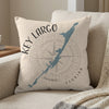 Key Largo Florida map design on a cream-colored pillow with compass rose graphic.