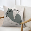 Pillow with Lake Almanor, California map graphic and compass rose.
