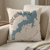 Pillow with blue Arcadia Lake, Oklahoma map and compass design.