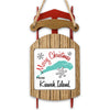 Sled ornament with "Merry Christmas Kiawah Island" text and teal map graphic.