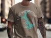 Brown t-shirt with a turquoise Lake Wappapello map and compass graphic.