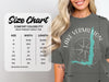 Size chart for Comfort Colors 1717 heavyweight adult tee with width and length measurements.
