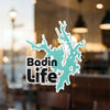 Bandin Life sticker with a turquoise lake shape and copyright text.