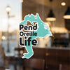 Teal lake shaped sticker with black text saying Pend Oreille Life.