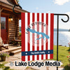 Red and white striped flag with "Lake Red Rock Iowa" and "The Smith Family".