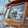 Center Hill Life sticker on a boat window with Lake Lodge Media logo.