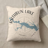 Rathbun Lake Iowa map pillow with compass rose graphic and copyright text.