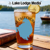Glass of iced tea with a lemon slice, displaying "Lake Okeechobee" design.
