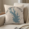 Pillow with Lake Stanley Draper Oklahoma map and compass design.