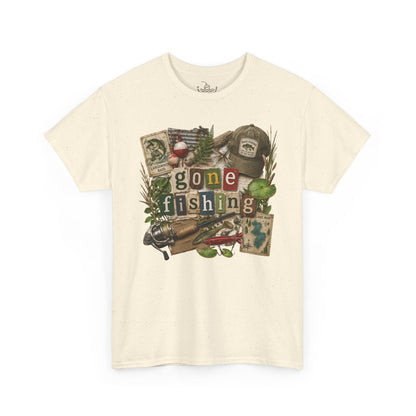 Gone Fishing T-Shirt | Scrapbooking Letters Retro Vintage Design | Retirement and Father's Day Shirt