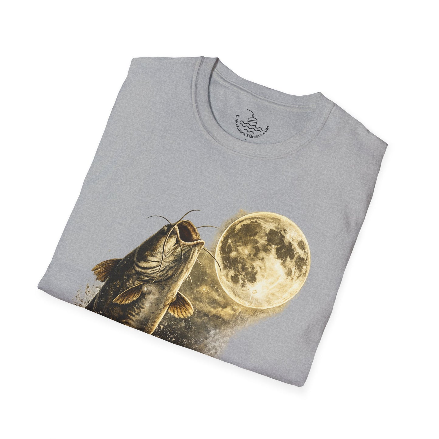 Catfish Fishing Howl at the Moon Night River Graphic T Shirt, Retro Catfish Spawn Fish Tee, Angler Fishing Shirt Gift