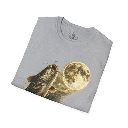 Catfish Fishing Howl at the Moon Night River Graphic T Shirt, Retro Catfish Spawn Fish Tee, Angler Fishing Shirt Gift