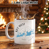 White mug with "KEY WEST FLORIDA" text and compass design, steaming hot coffee.
