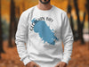 White crewneck sweatshirt featuring Georgian Bay, Ontario map and compass design.