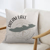 Pillow with Dream Lake Colorado map design on a compass rose background.