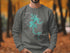 Crewneck sweatshirt with Lake Blue Ridge Georgia map and compass graphic.