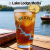 Glass with Lake Wateree map and compass design, topped with lemon.