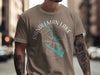 Taupe t-shirt with Randleman Lake North Carolina compass and map graphic.