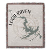Woven blanket with Loch Raven Maryland map and compass rose design.