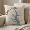 Pillow with Lake Conroe Texas map and compass rose design.