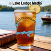 Glass of iced tea with lemon, featuring Ossawinamak lake map and compass design.