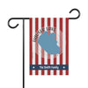 Garden flag with red and white stripes, featuring a blue map of Hauser Lake, Idaho, and "The Smith Family."