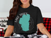 Black t-shirt with Lake Tahoe shape and compass design.