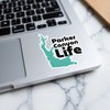 Sticker with turquoise map shape and black text "Parker Canyon Life".