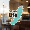 Carlyle Life sticker with teal lake outline and white border.