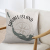 Sanibel Island Florida map with compass accent on a textured pillow.