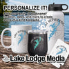Mug, tumbler, water bottle, and coaster featuring Lake Hopatcong design.