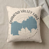 Cream pillow with blue Diamond Valley Lake California map and text.