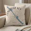 Light beige pillow with blue Longboat Key Florida outline and compass rose.