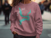 Rose sweatshirt with turquoise Kaw Lake map and compass design.