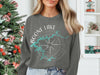 Boone Lake Tennessee compass graphic on a grey crewneck sweatshirt.