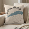 Kiawah Island, South Carolina map on a decorative pillow with compass rose.